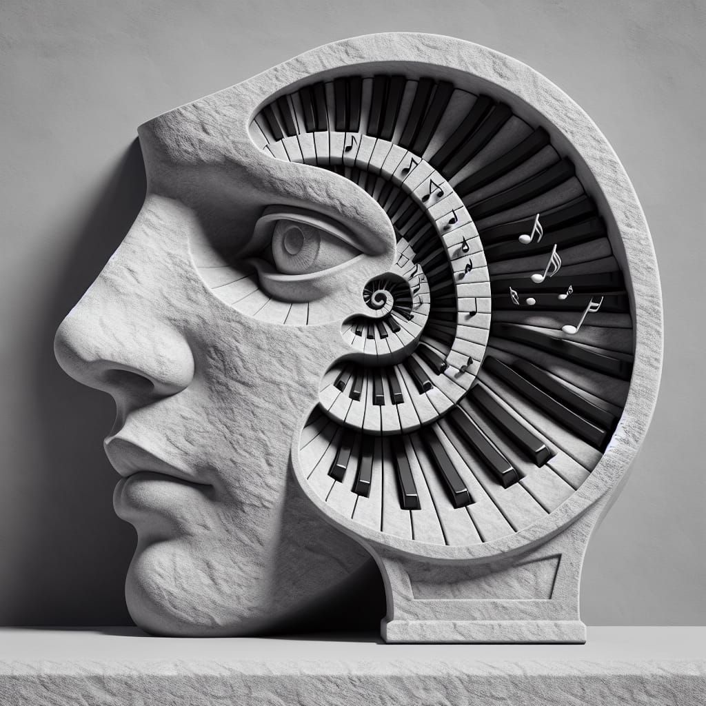 Surreal Piano Face Monochrome Illustration
