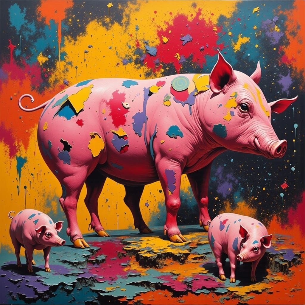 Cubist Pigs in Geometric Fauvism Style