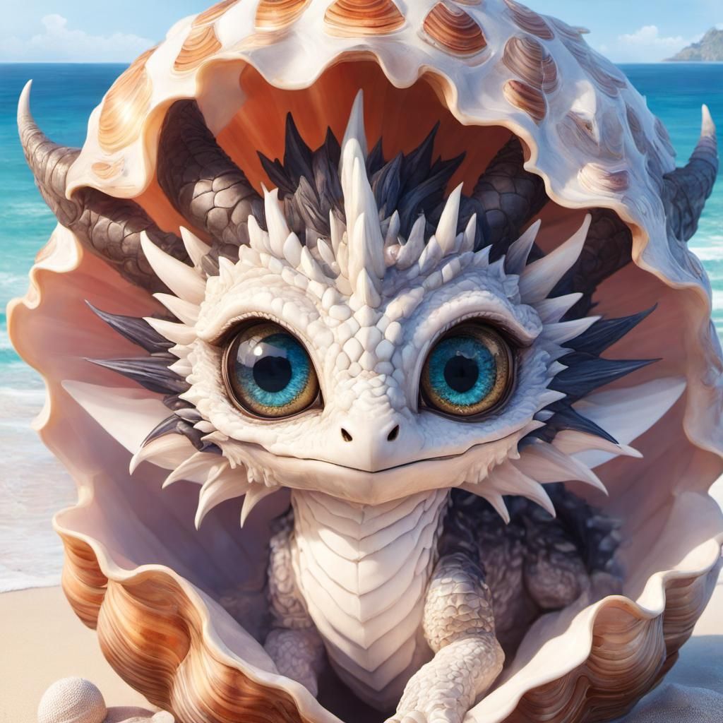 Anime Shell Dragon Portrait on a Beach