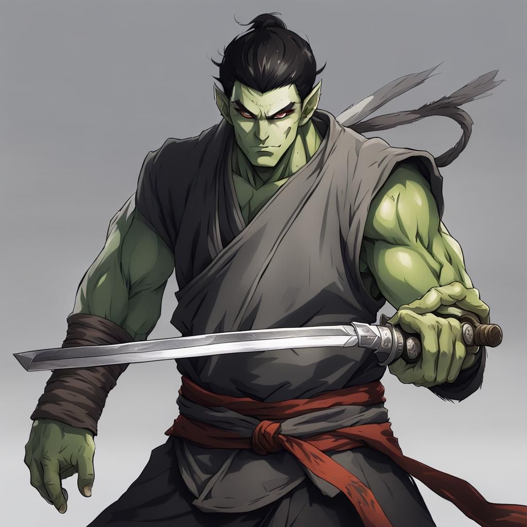 Anime Style Human Orc Monk with Black Hair
