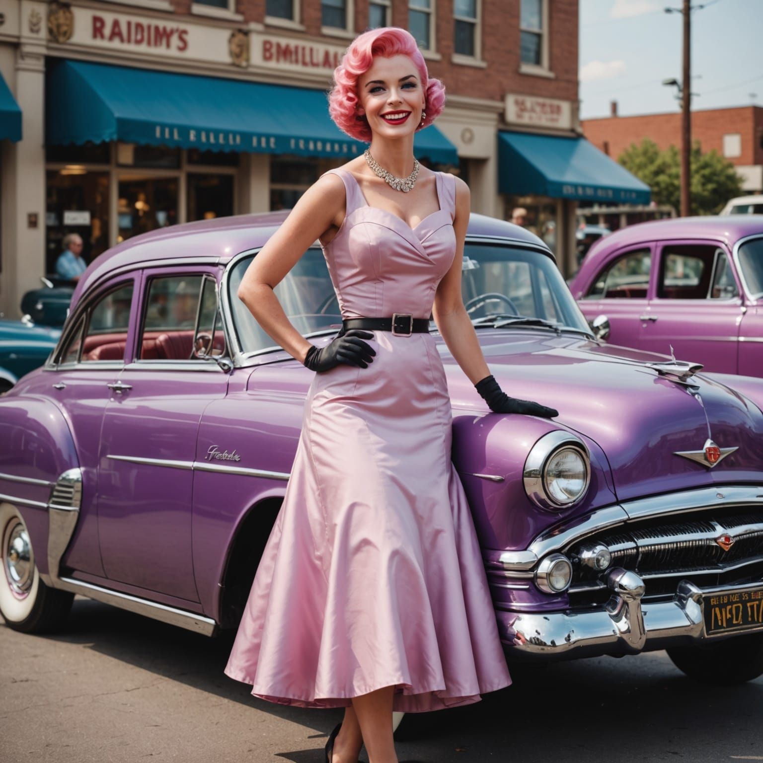 Pink Haired Woman in Vintage Ad Style