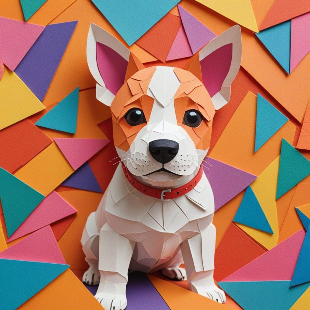 Colorful Construction Paper Puppy Collage Art
