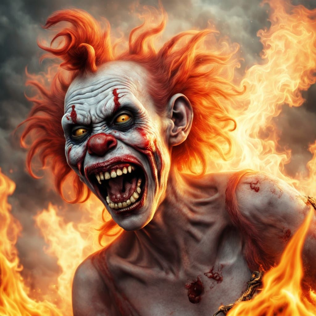 Apocalyptic Hellfire Scene with Burning Female Zombie