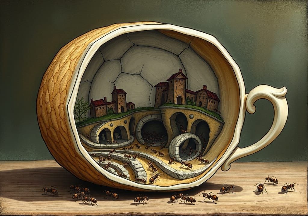 Miniature Ant World Inside Teacup