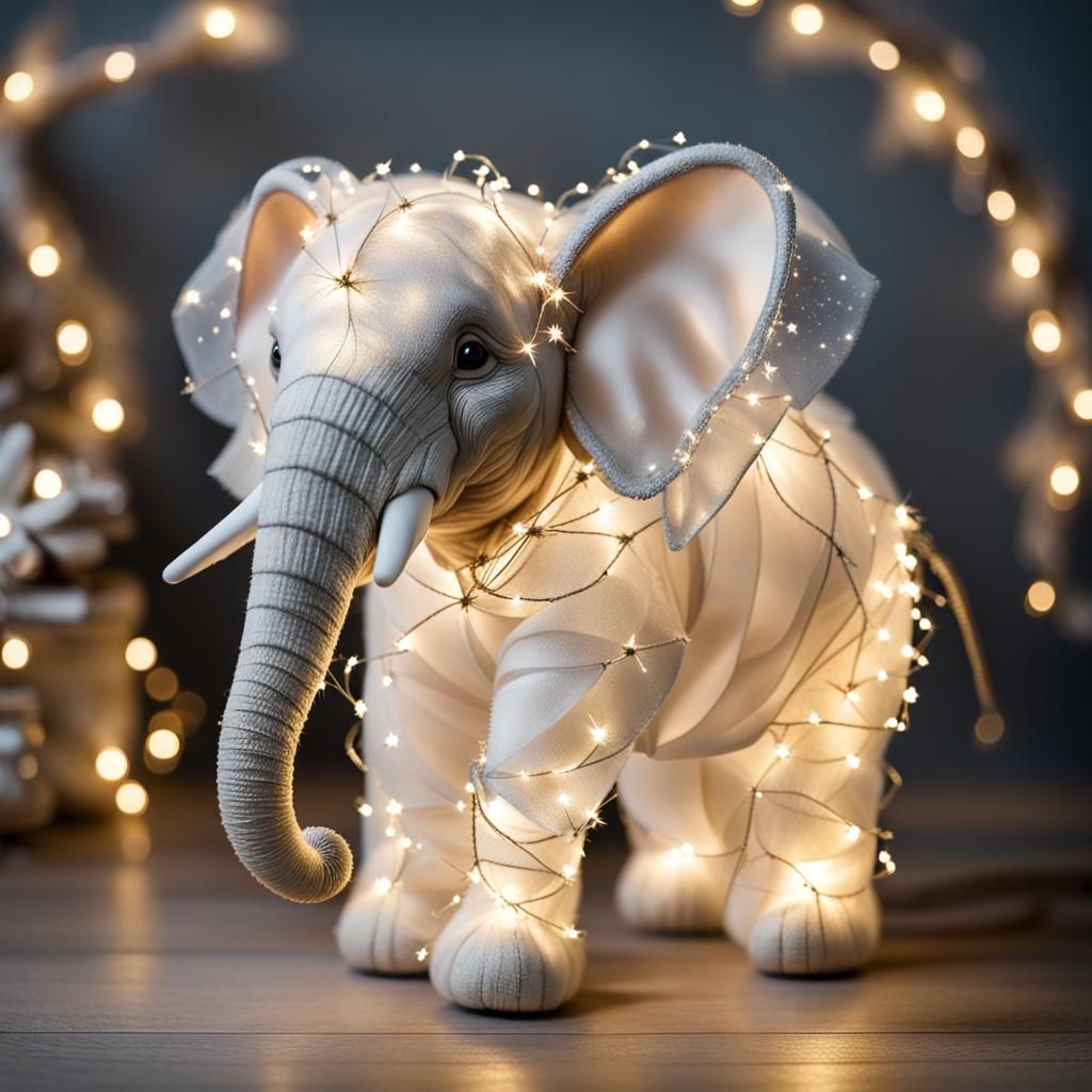 Christmas Elephant Adorned with Tulle and Lights