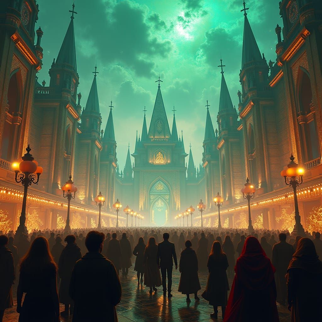 Vibrant Metropolis Celebrates New Year in Fantasy Art Style
