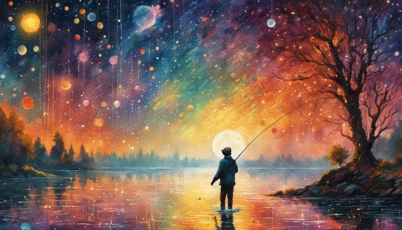 Glitter Rainbow Lake: Pointillist Dreamscape