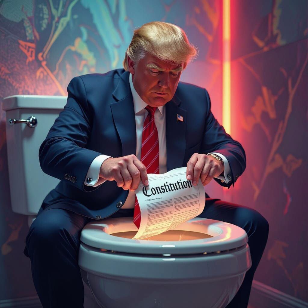 Trump Flushes Constitution: Hyperrealistic Concept Art