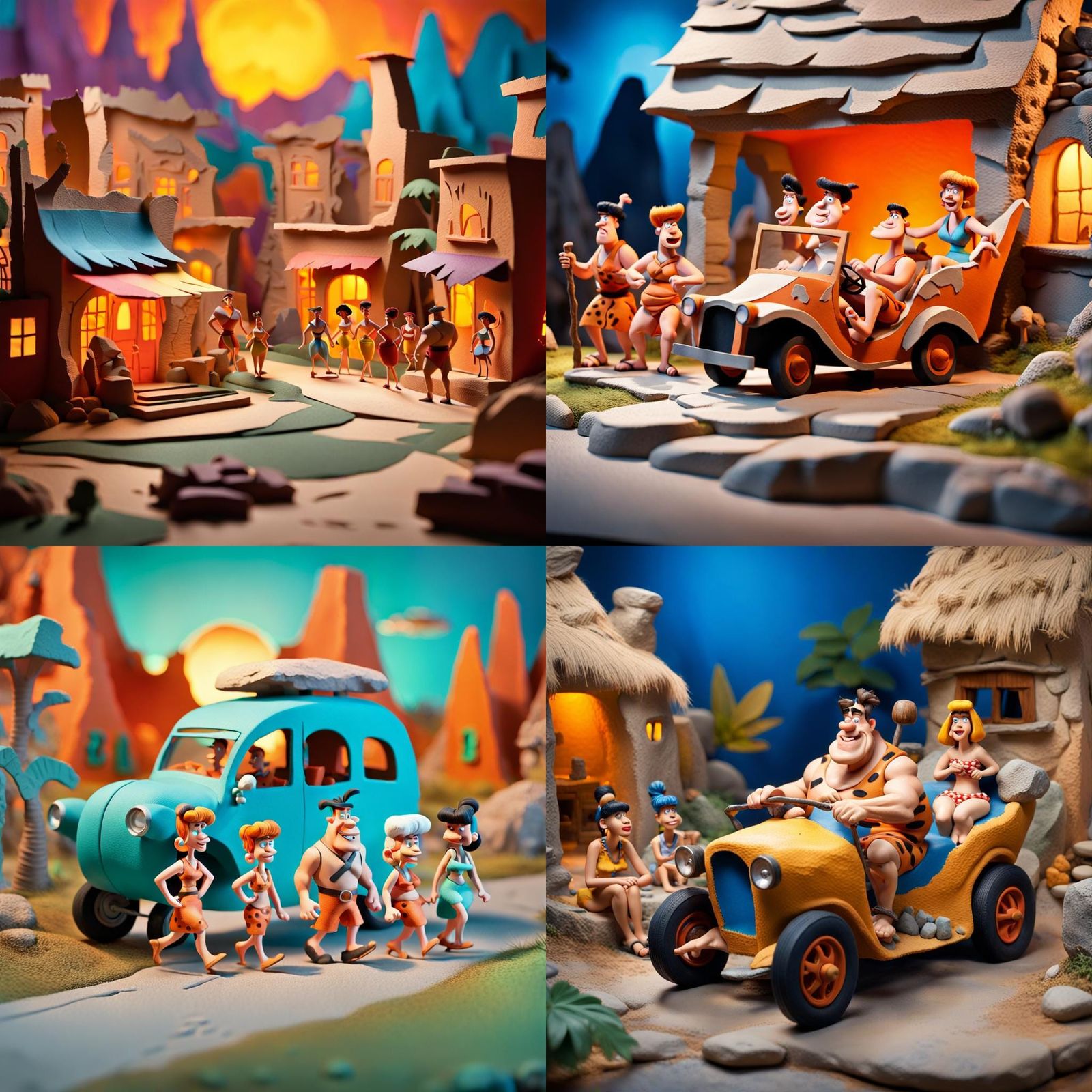 Colorful Flintstones Paper Diorama with Expressive Lighting
