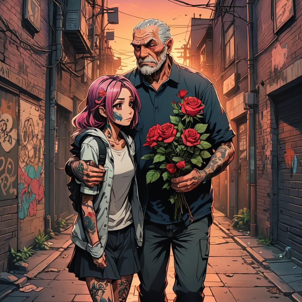 Anime Scene: Tattooed Man Receives Flowers