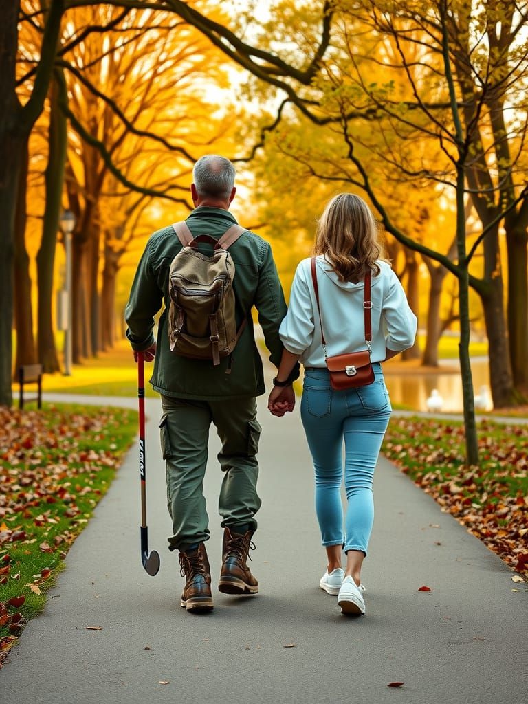 Couple Walking in Park: Digital Photorealism