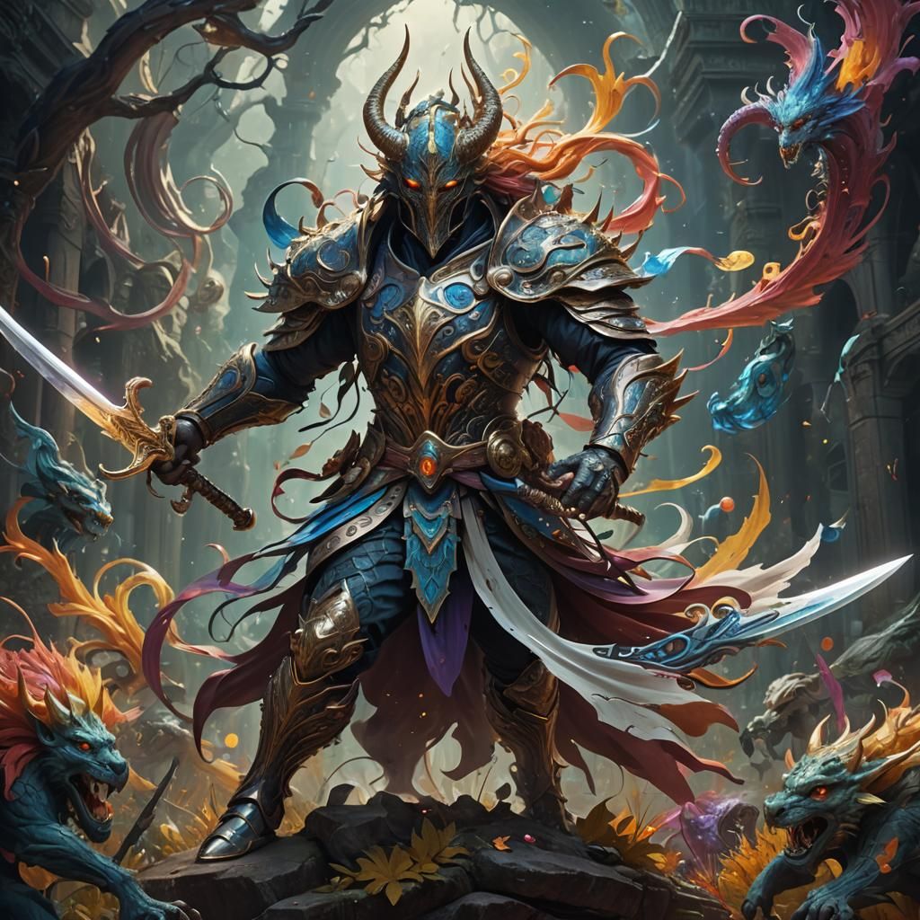 Fantastical Sword Wielder in Detailed Matte Painting