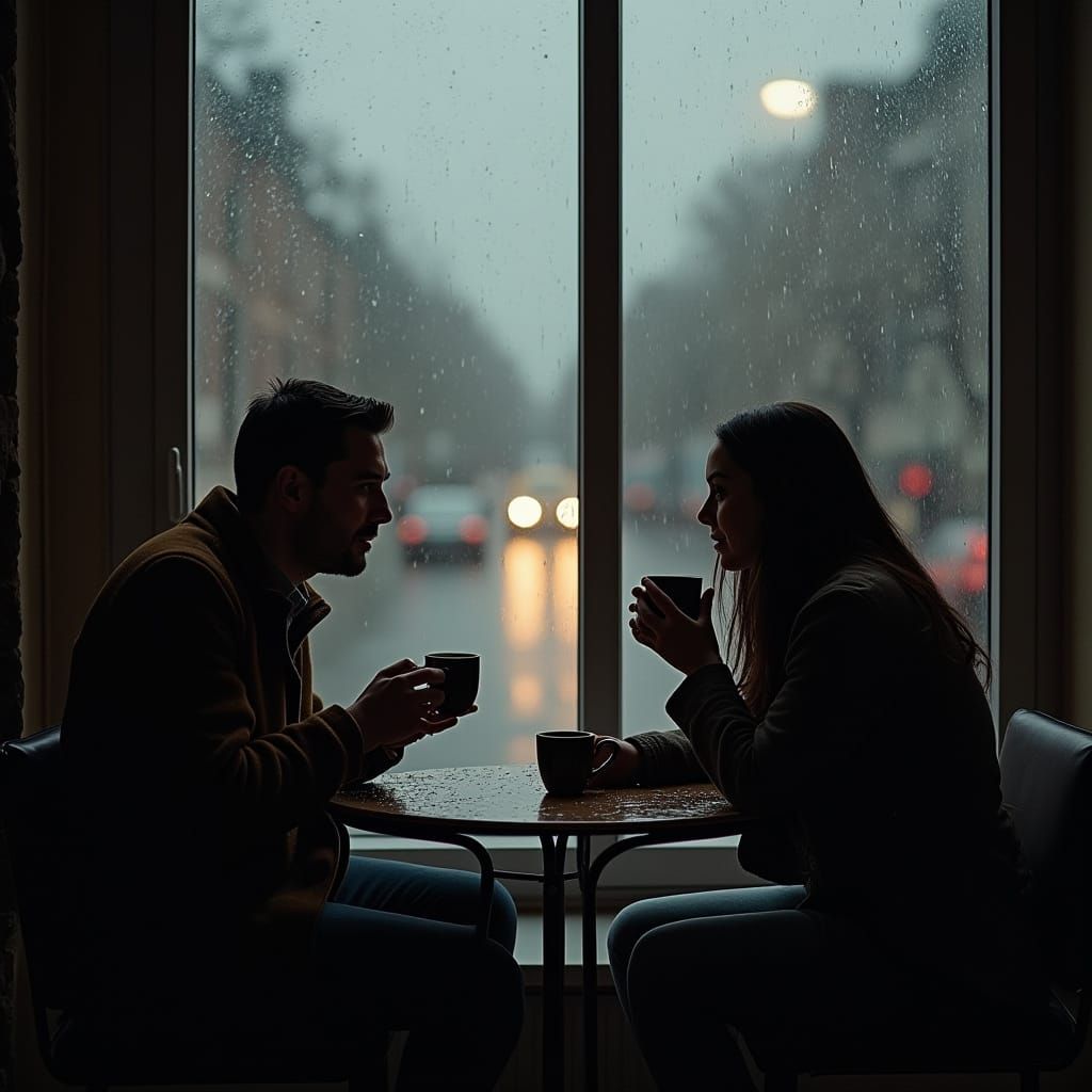 Couple's Rainy Day Coffee by Foggy Window