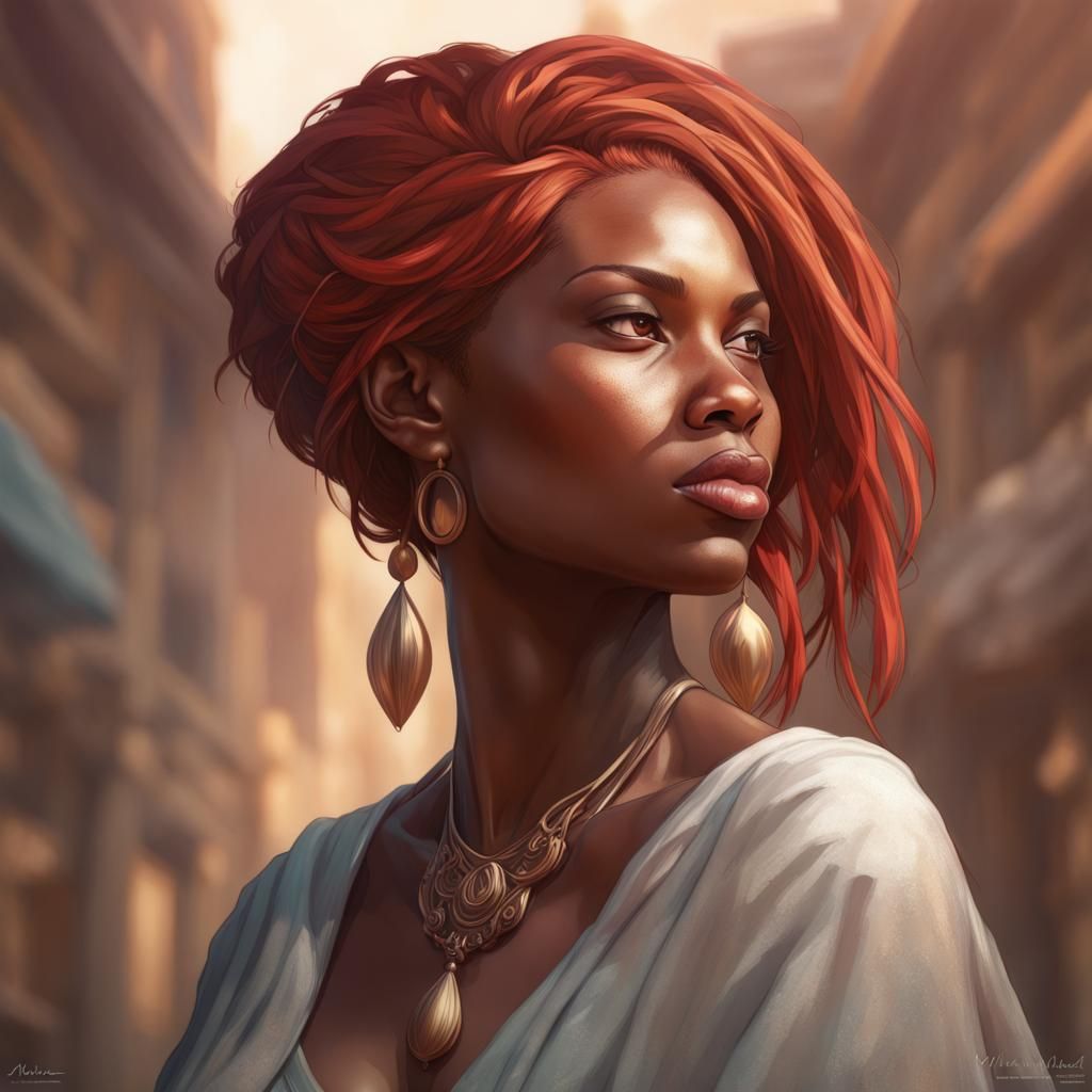 Nubian Woman with Red Hair: Artstation Portrait