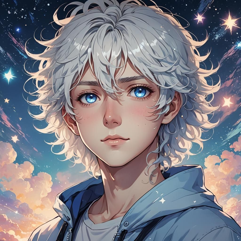 Anime Boy with Blue Eyes in Digital Art Style