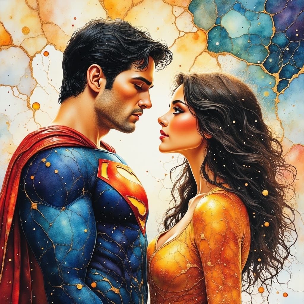 Superman and Lois Lane in Watercolor Style