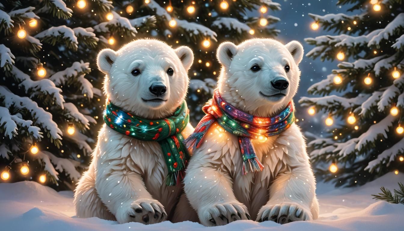 Festive Polar Bear Cub in Pixar-Style 3D Rendering