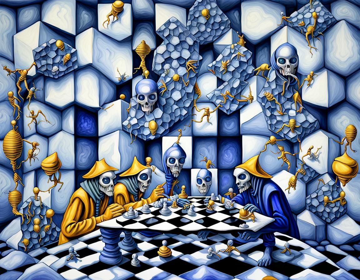 blue jesters building ants out of platinium gold and diamonds, honeycomb structure, Mescaline and DMT art, jerome BOSCH,...