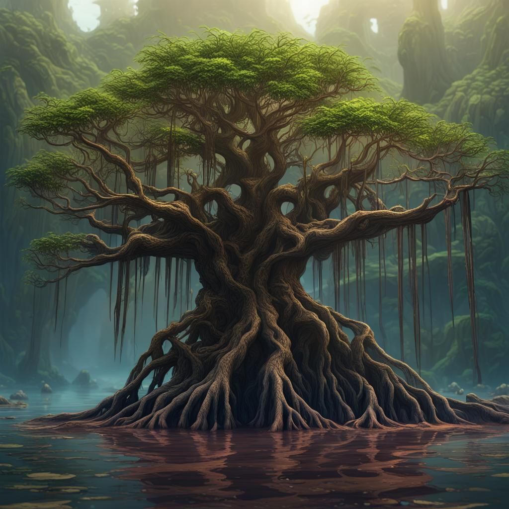 Detailed Matte Painting of a Mangrove Tree