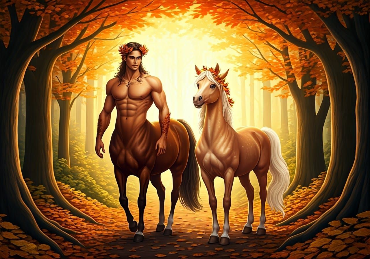 Centaur Prince and Princess in Autumnal Forest