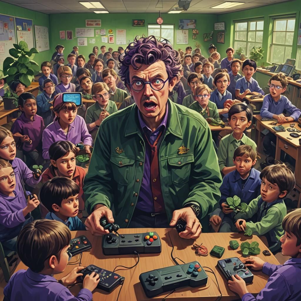 Gaming Controller Classroom in Detailed Matte Painting Style