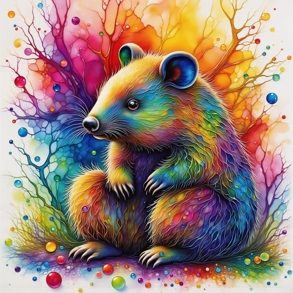 Wombat Splashed with Vibrant Colors in Oil Painting Style