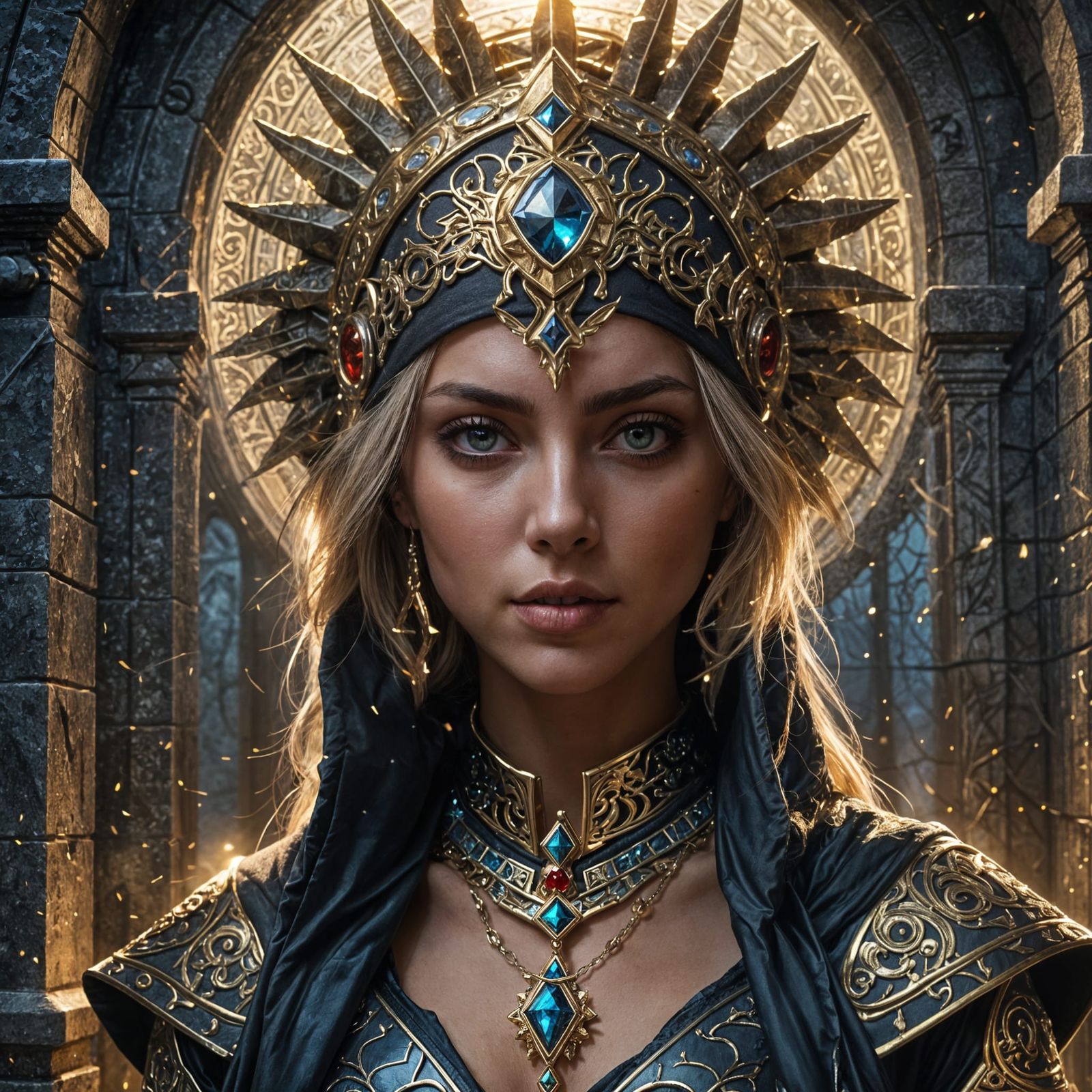 Female Assassin in Black and Gold: Digital Art