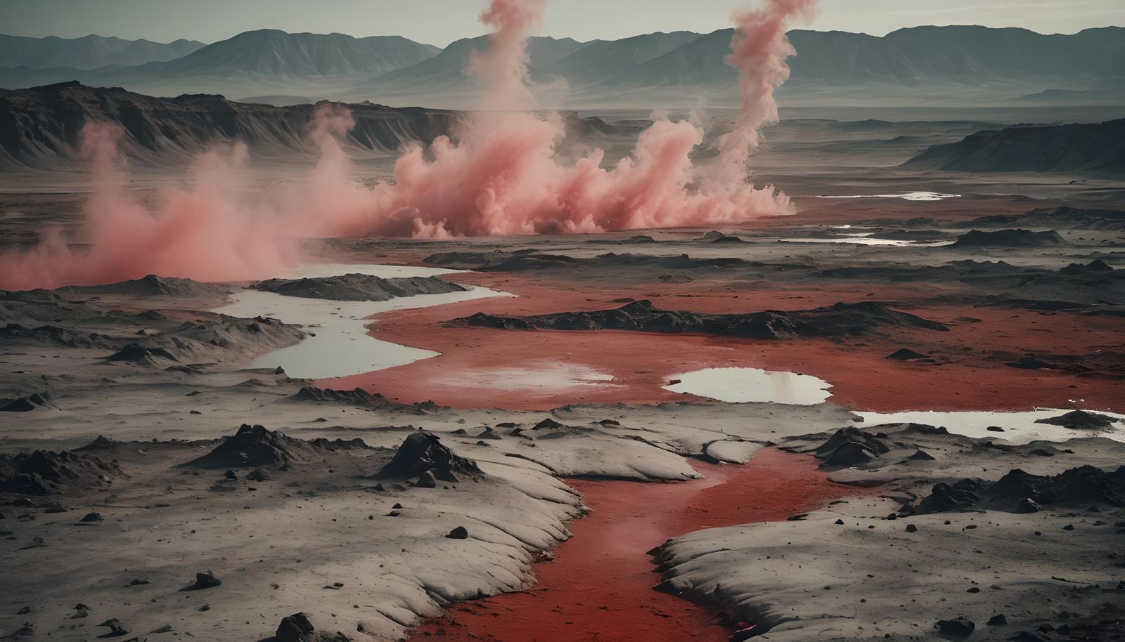 Dramatic Alien Wasteland Landscape in Grey Tones
