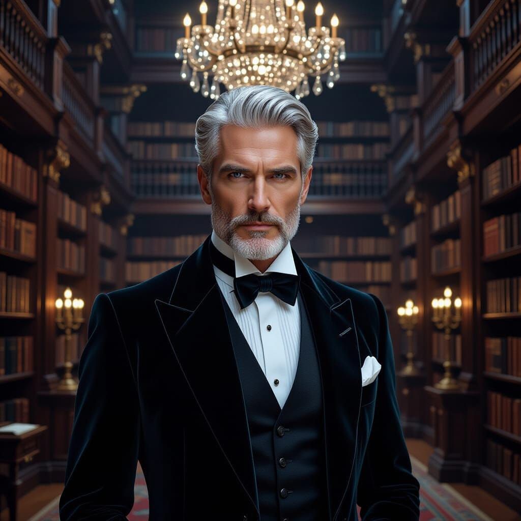 Elegant Man with Blue Eyes in Pre-Raphaelite Style