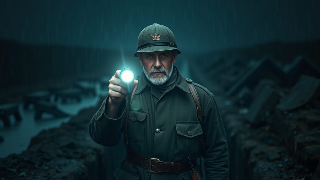 Old English Soldier in Foggy Trenches