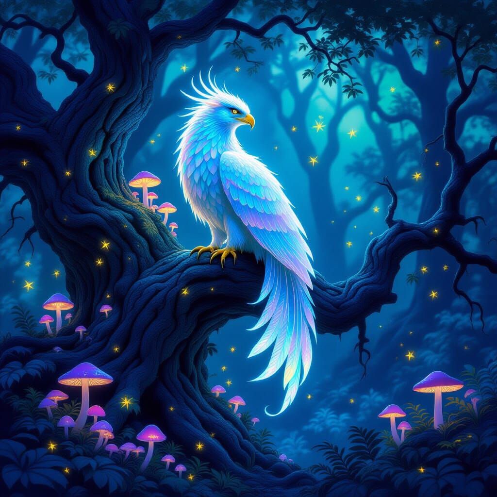 Bioluminescent Griffin in Mystical Forest