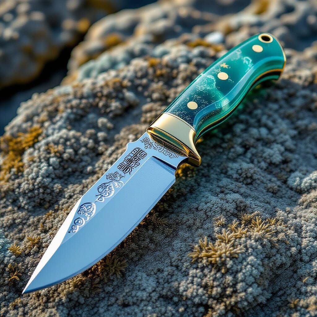 Photorealistic Seaglass Knife Reflecting Ocean Hues