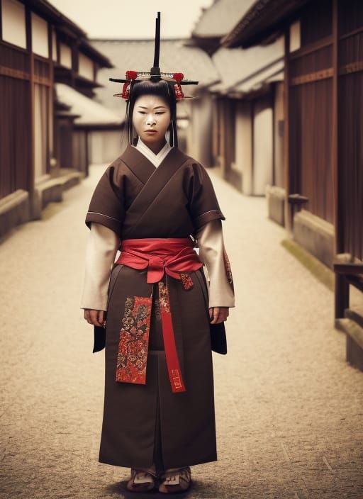 Beautiful Samurai Walks Through Japanese Village