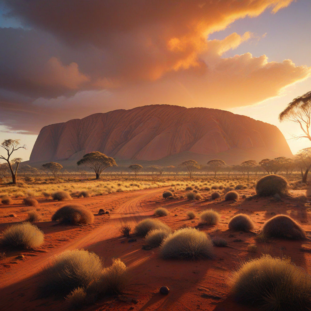 Golden Dawn on Uluru, in Australian Tonalist Style
