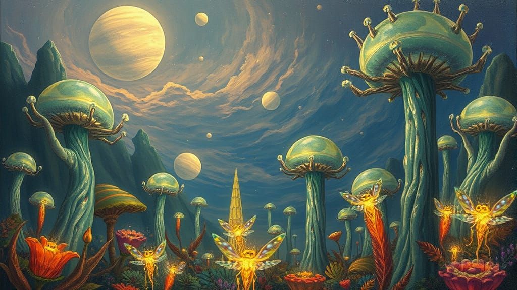 Enchanted Alien Planet: A Whimsical Illustration