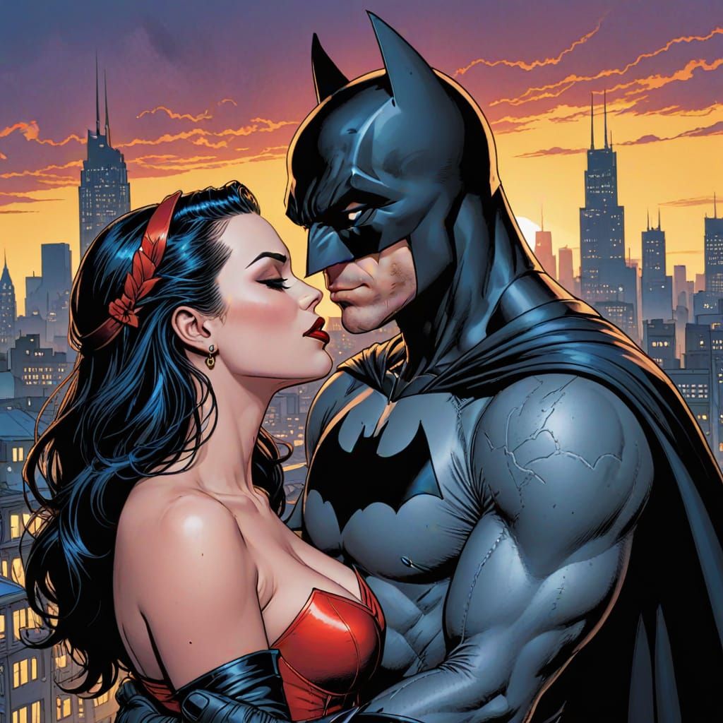 Batman kissing Wonder woman