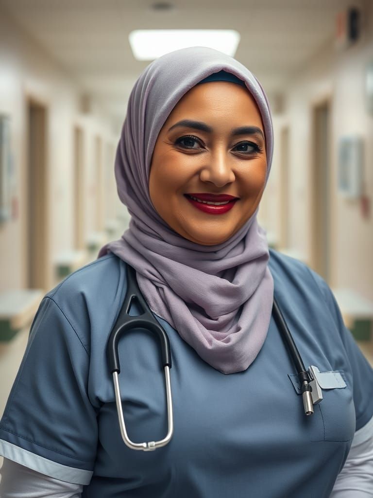 Elegant Middle Eastern Nurse in Hospital Ward
