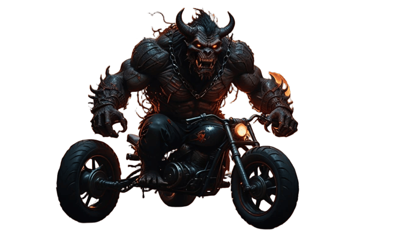 Demonic Tricycle Rider in Vibrant Hyperrealism