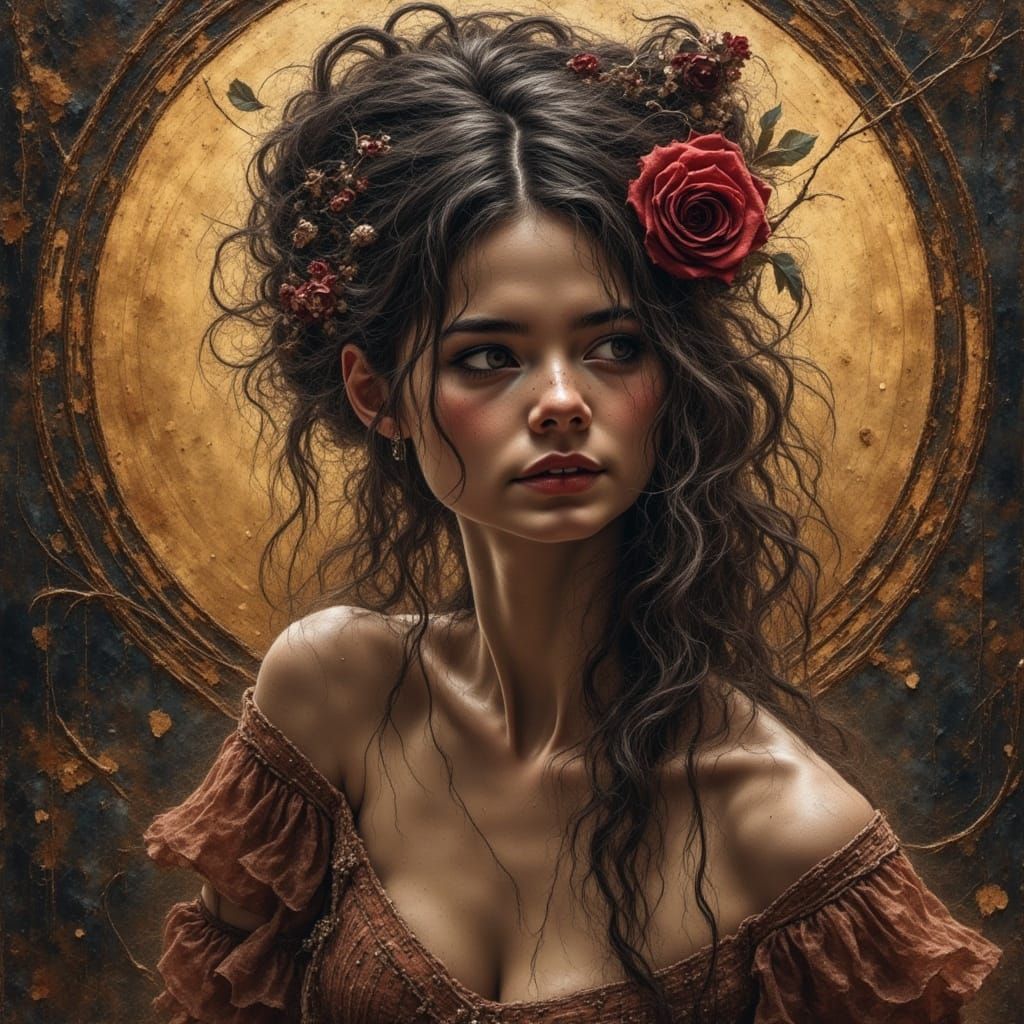 Dark Fantasy Princess Portrait in Grungy Oil Style