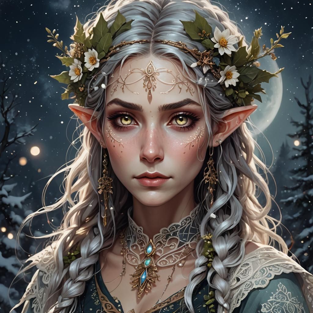 Wood Elf Sorceress Casts Spell: Digital Painting
