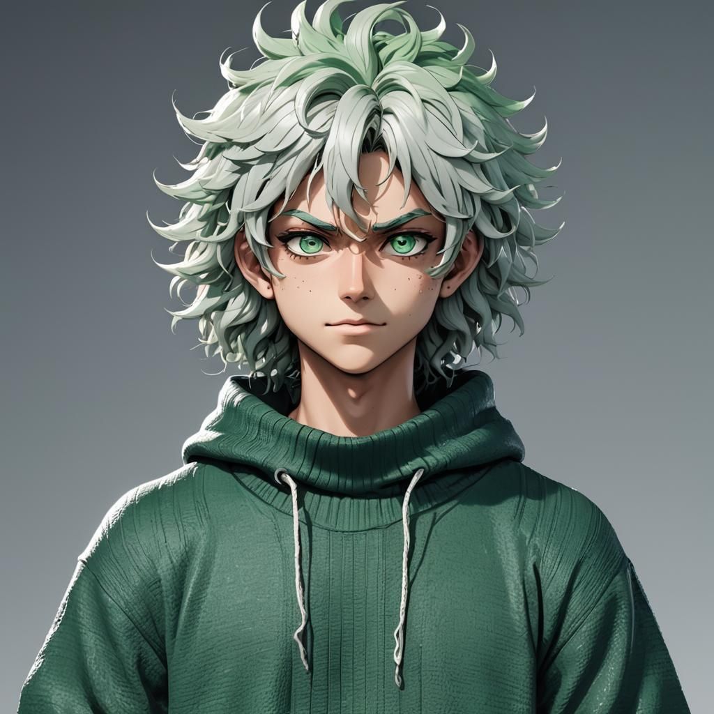 Villainous Izuku Midoriya in High-Fashion Anime Style