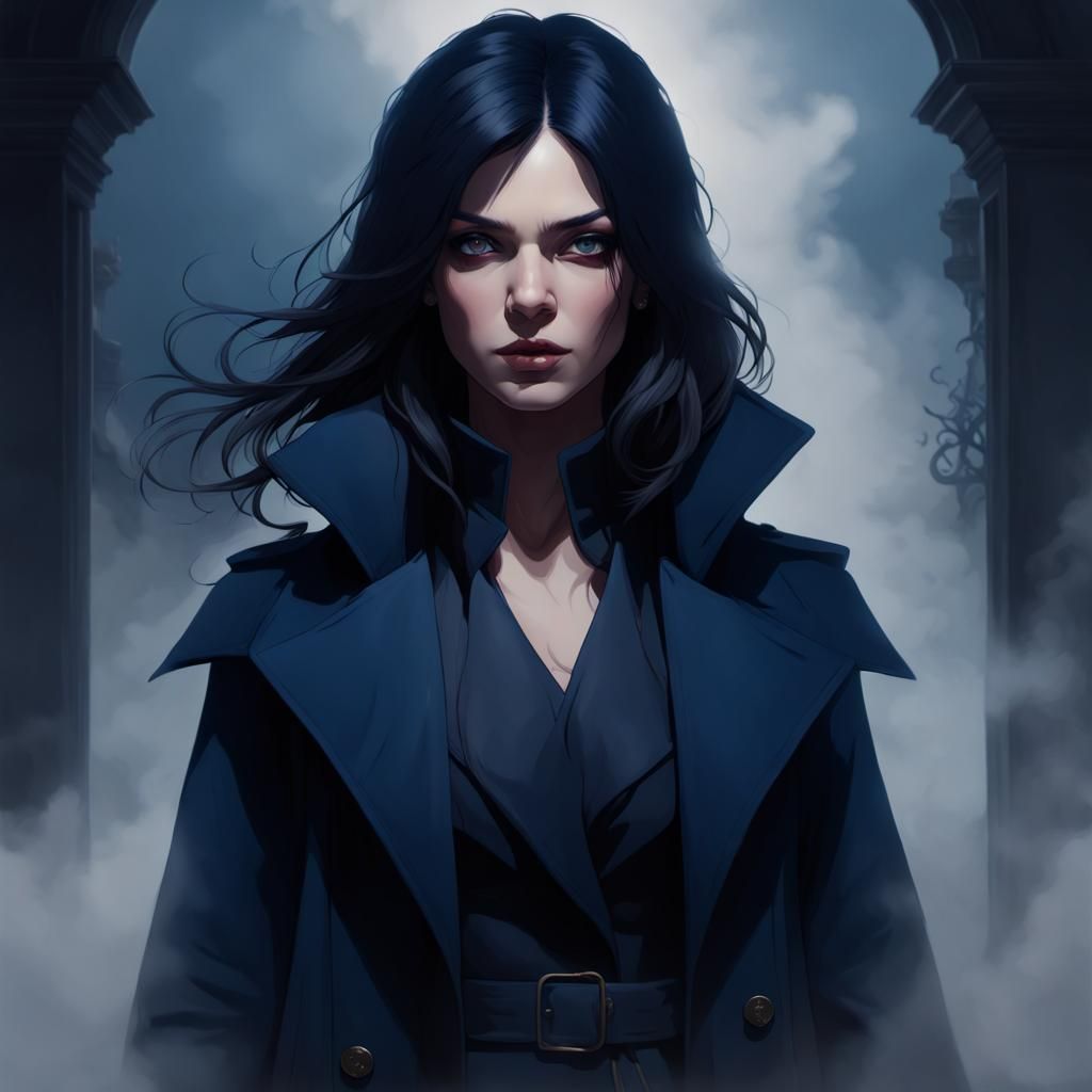 Sinister Woman in Shadowy Fog, Digital Art