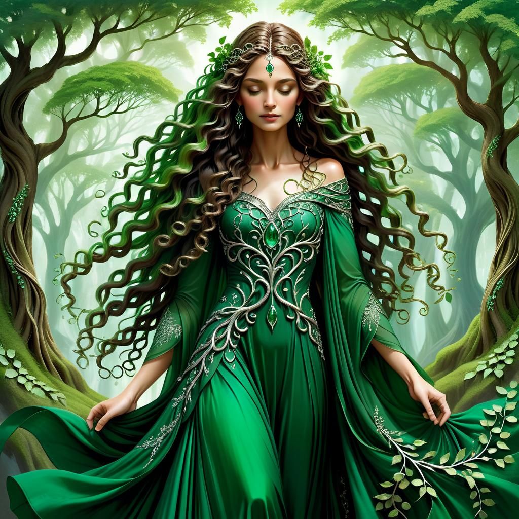 Mother Earth Tending Tree of Life in Art Nouveau Style