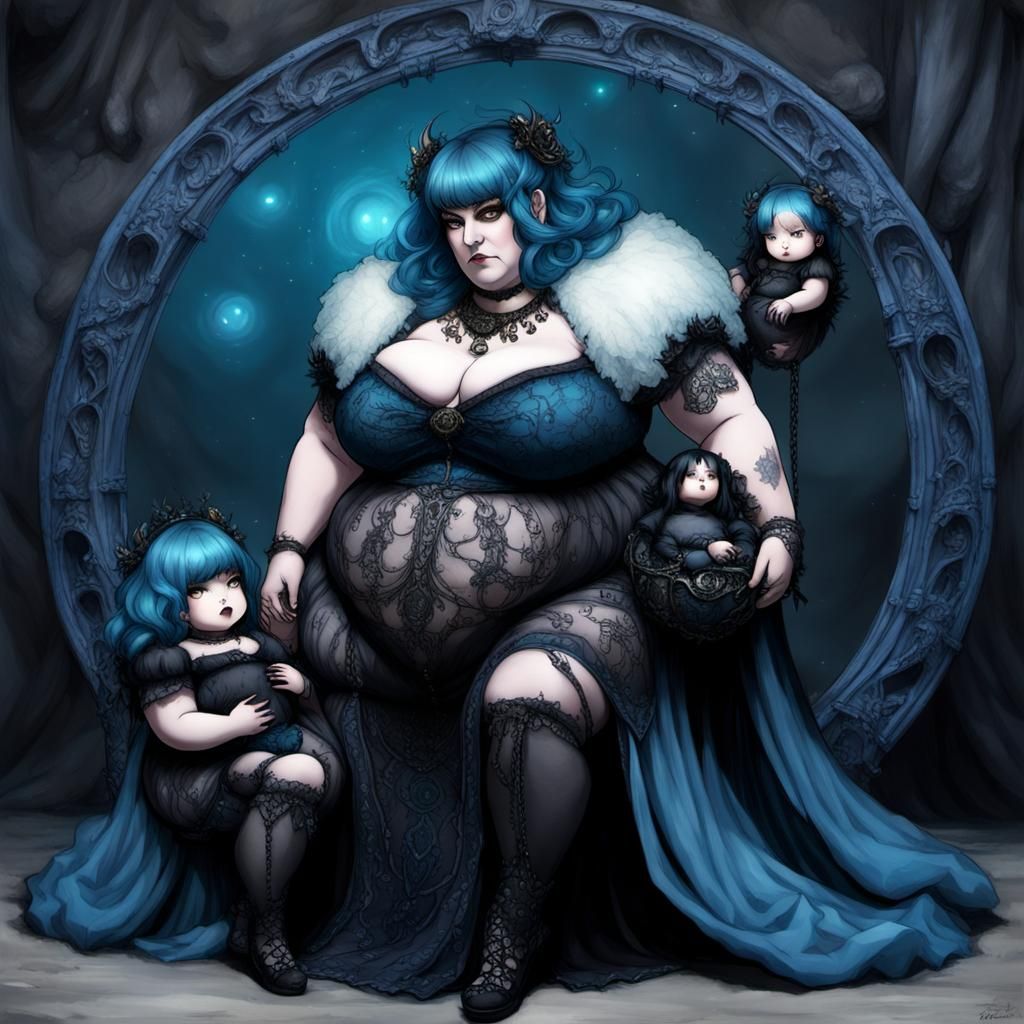 Gothic Nyx Avatar Posing with Her Twins