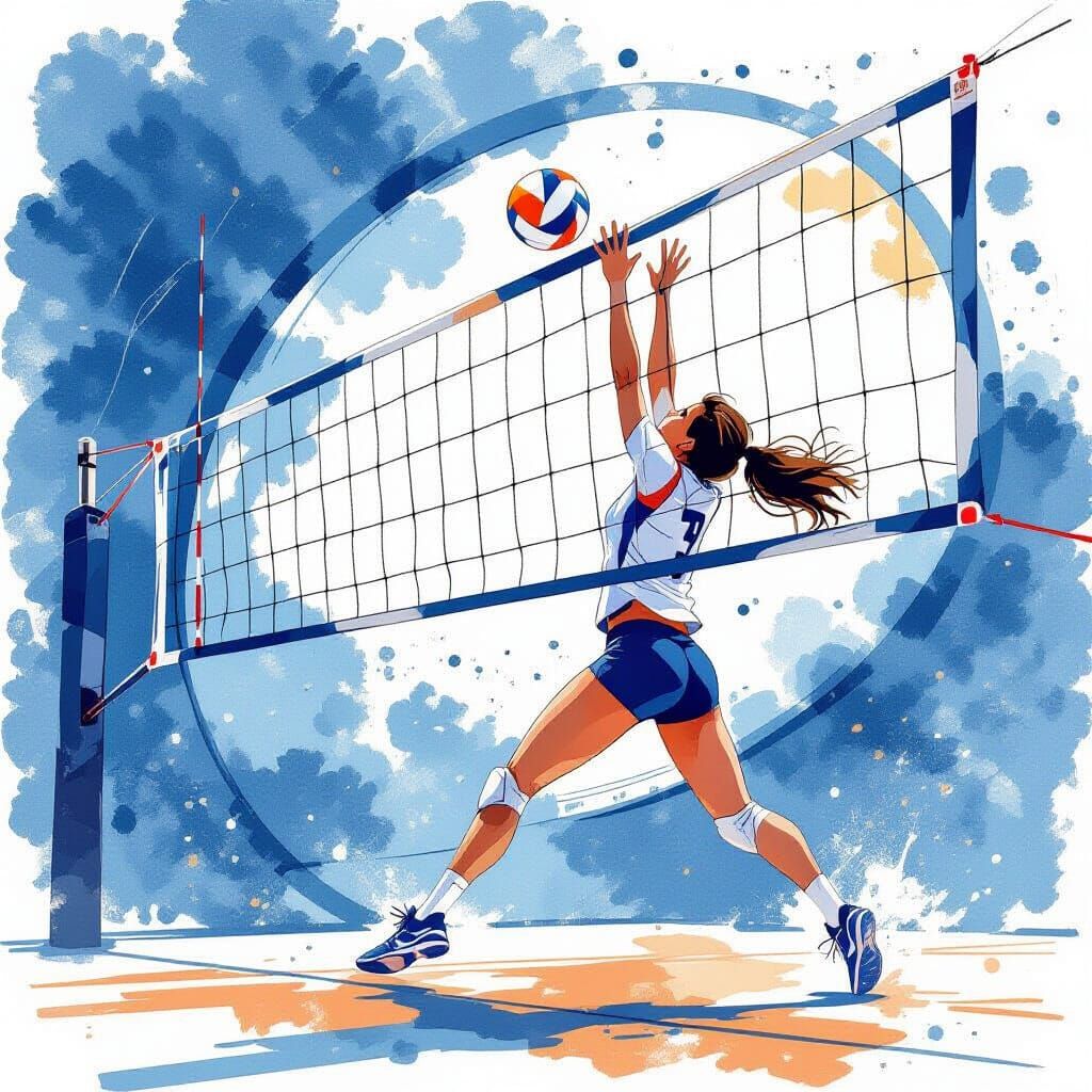 Volleyball in Motion: Dynamic Watercolor Art