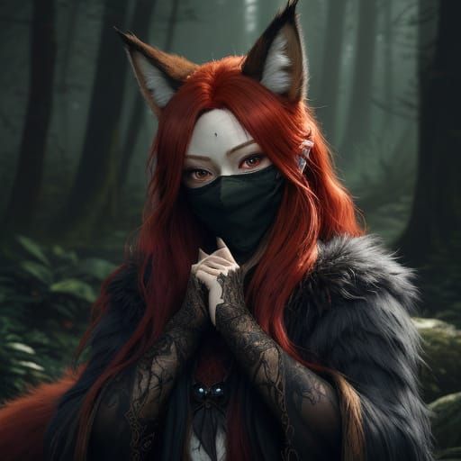 Mysterious Foxy Nymph in Ethereal Forest