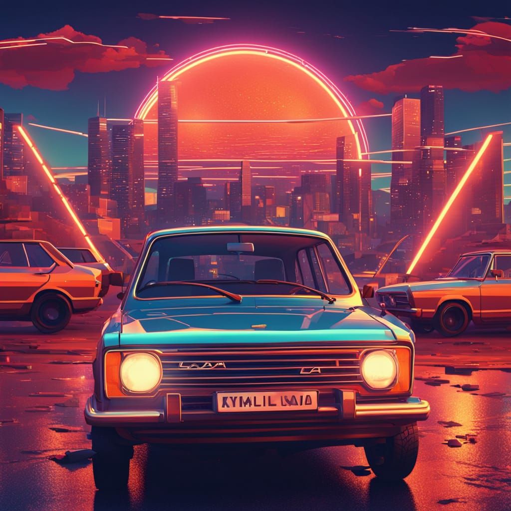 Retro-Futuristic Lada Car in Low Poly Art Style