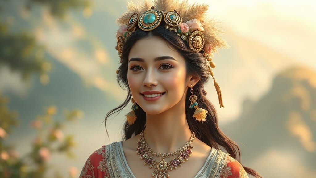 Ethereal Fantasy Portrait of Smiling Eastern Woman