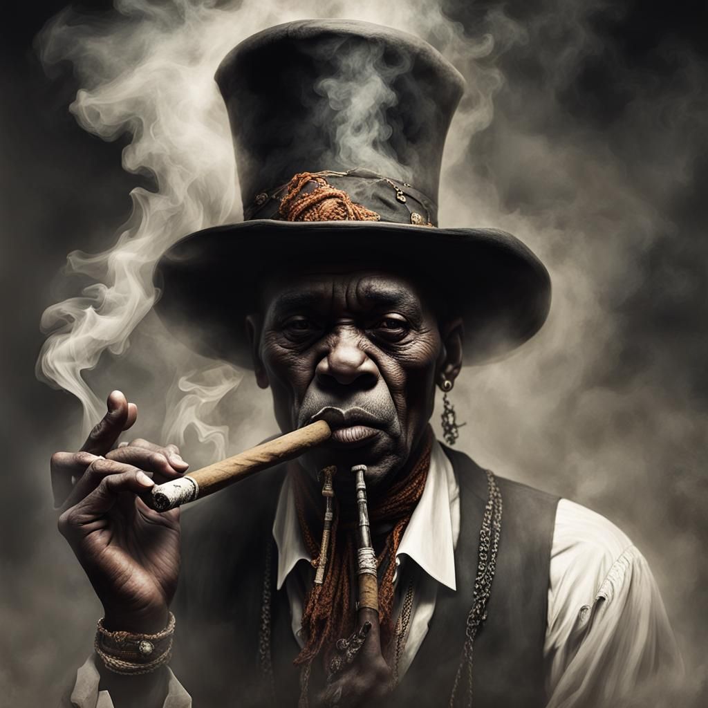 Voodoo Priest Smoking Cigar with Ghostly Smoke
