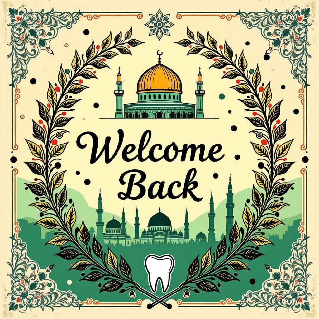 Elegant Welcome Back Poster with Palestinian and Dental Symb...